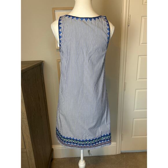 Vineyard Vines | Blue/White "Sarah Striped" Embroidered Trimmed Shift Dress | 2 - Picture 14 of 17